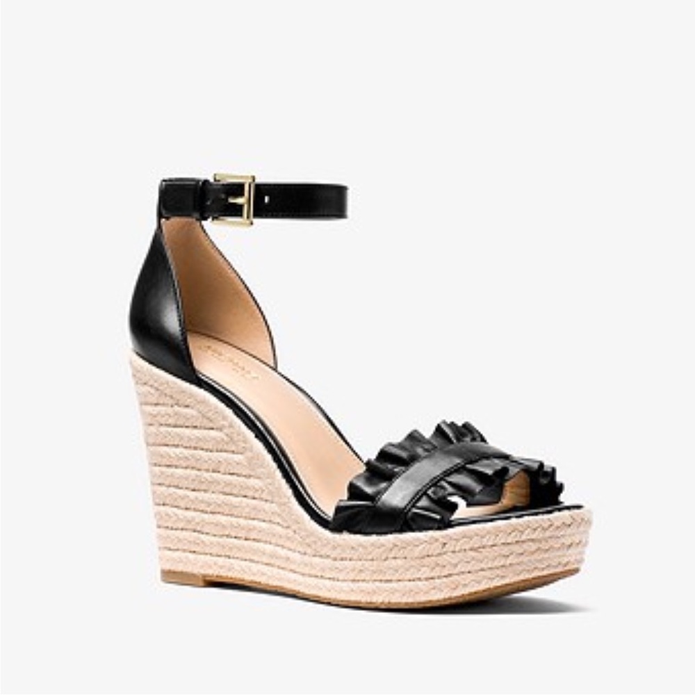 Michael Kors Bella Ruffles Leather Wedges